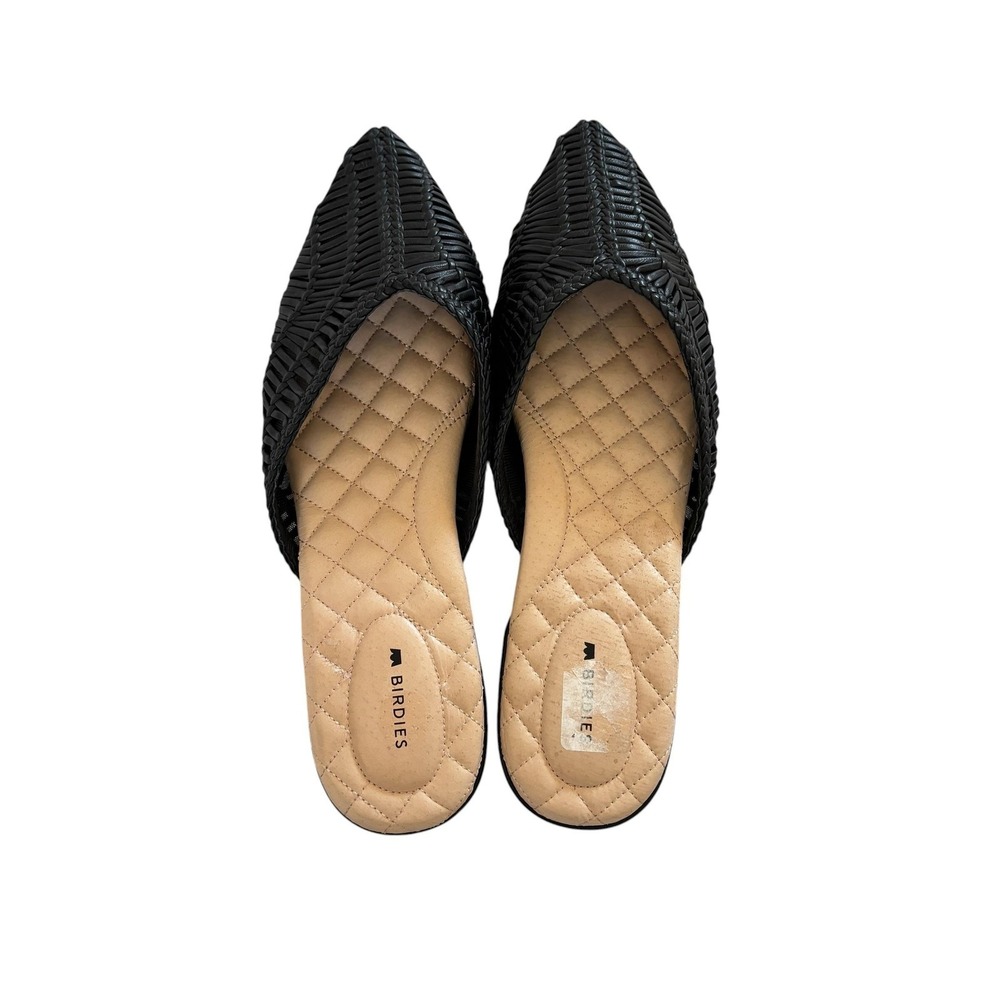 Birdies The Strhea Woven Leather Slide Mules 8.5‎ Black Flats Slip On Comfort
